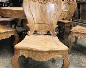Bộ bàn ăn gỗ gõ đỏ tự nhiên mặt liền cao cấp