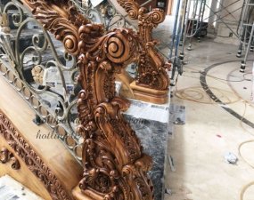báo giá cầu thang cổ điển gỗ gõ đỏ
