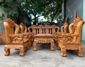 bộ bàn ghế gỗ gõ đỏ chạm nghê tay 18 cao cấp