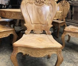 Bộ bàn ghế ăn gỗ gõ đỏ tròn mặt liền BA12