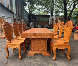 Bộ bàn ghế ăn 8 ghế gỗ gõ đỏ cao cấp BA10GD