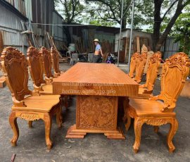 Bộ bàn ghế ăn 8 ghế gỗ gõ đỏ cao cấp BA10GD