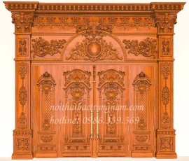 BỘ CỬA CHÍNH CỔ ĐIỂN 4 CÁNH GỖ GÕ ĐỎ CC30GD
