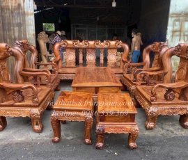 Bộ salon cẩm lai Campuchia chạm đào tay 12 PD16 10 món