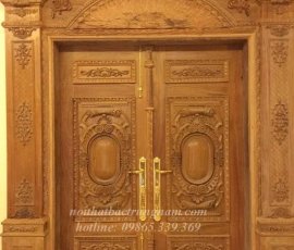 Bộ cửa 2 cánh tân cổ điển gỗ gõ đỏ CC36GD