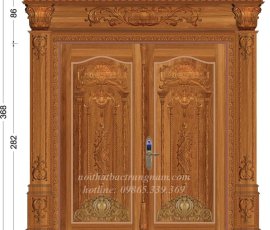Mẫu cửa 2 cánh tân cổ điển gỗ gõ đỏ CC34GD