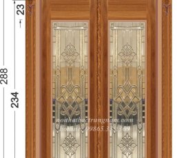 Bộ cửa 2 cánh tân cổ điển gỗ gõ đỏ kết hợp kính hoa đồng CC35GD