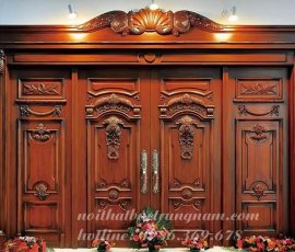 Bộ cửa tân cổ điển 4 cánh CC24GD gỗ gõ đỏ cao cấp