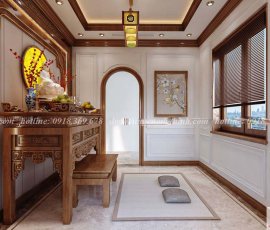 Phòng thờ tân cổ điển gỗ gõ đỏ gia đình chị Sáu Tiền Giang PT14GD