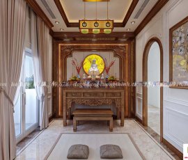 Phòng thờ tân cổ điển gỗ gõ đỏ gia đình chị Sáu Tiền Giang PT14GD
