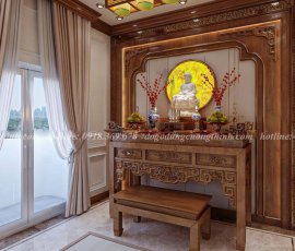 Phòng thờ tân cổ điển gỗ gõ đỏ gia đình chị Sáu Tiền Giang PT14GD