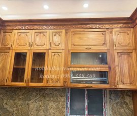 Mẫu tủ bếp gỗ gõ đỏ tân cổ điển TB26