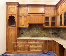 Mẫu tủ bếp gỗ gõ đỏ tân cổ điển TB26