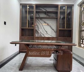 Mẫu phòng làm việc hiện đại gỗ óc chó cao cấp LV09