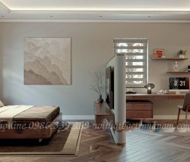 Phòng ngủ master hiện đại gỗ óc chó - anh Minh Cityland