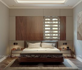 Phòng ngủ master hiện đại gỗ óc chó - anh Minh Cityland