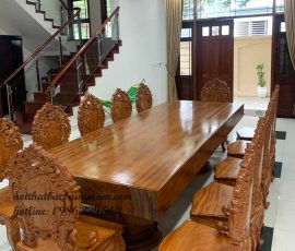 BỘ BÀN ĂN GỖ GÕ ĐỎ NGUYÊN TẤM CỔ ĐIỂN BA01