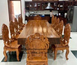 BỘ BÀN ĂN GỖ GÕ ĐỎ NGUYÊN TẤM CỔ ĐIỂN BA01