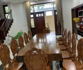 BỘ BÀN ĂN GỖ GÕ ĐỎ NGUYÊN TẤM CỔ ĐIỂN BA01