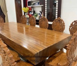 BỘ BÀN ĂN GỖ GÕ ĐỎ NGUYÊN TẤM CỔ ĐIỂN BA01