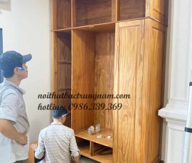mẫu tủ áo 4 cánh 3 buồng 2 tầng gỗ gõ đỏ cao cấp