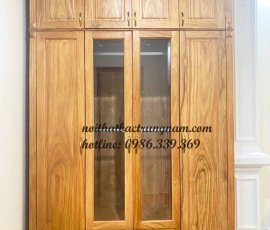 mẫu tủ áo 4 cánh 3 buồng 2 tầng gỗ gõ đỏ cao cấp