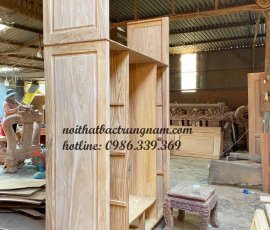 mẫu tủ áo 4 cánh 3 buồng 2 tầng gỗ gõ đỏ cao cấp