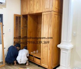 mẫu tủ áo 4 cánh 3 buồng 2 tầng gỗ gõ đỏ cao cấp