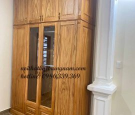 mẫu tủ áo 4 cánh 3 buồng 2 tầng gỗ gõ đỏ cao cấp