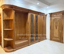 Tủ áo tân cổ điển gỗ gõ đỏ sát trần TA18