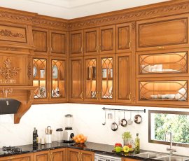 Mẫu tủ bếp gỗ gõ đỏ cao sát trần TB15GD