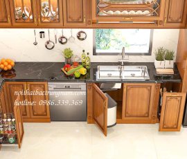 Mẫu tủ bếp gỗ gõ đỏ cao sát trần TB15GD