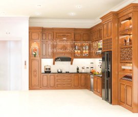 Mẫu tủ bếp gỗ gõ đỏ cao sát trần TB15GD