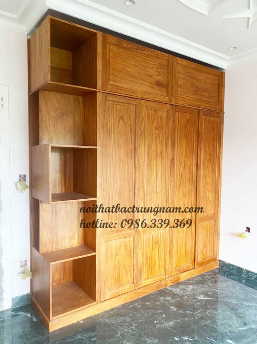 tủ áo kết hợp tủ trang trí gỗ gõ đỏ cao cấp