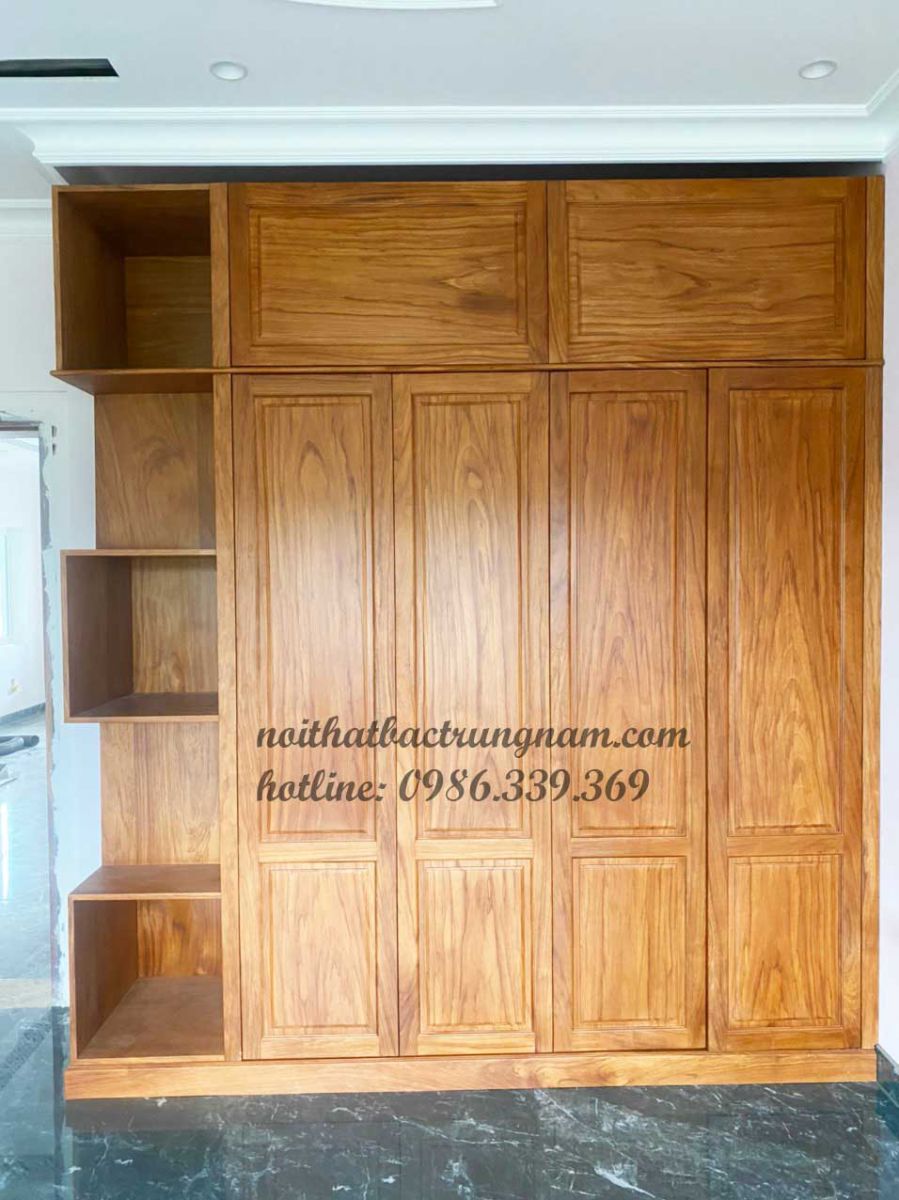 tủ áo kết hợp tủ trang trí gỗ gõ đỏ cao cấp