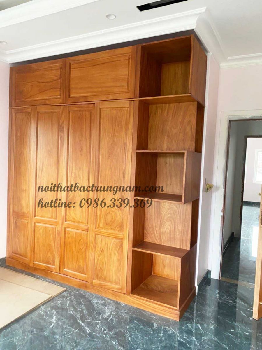 tủ áo kết hợp tủ trang trí gỗ gõ đỏ cao cấp