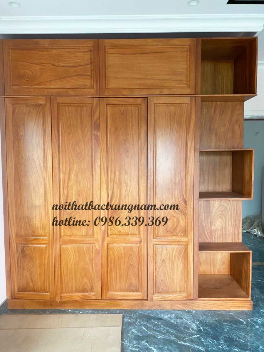 tủ áo kết hợp tủ trang trí gỗ gõ đỏ cao cấp
