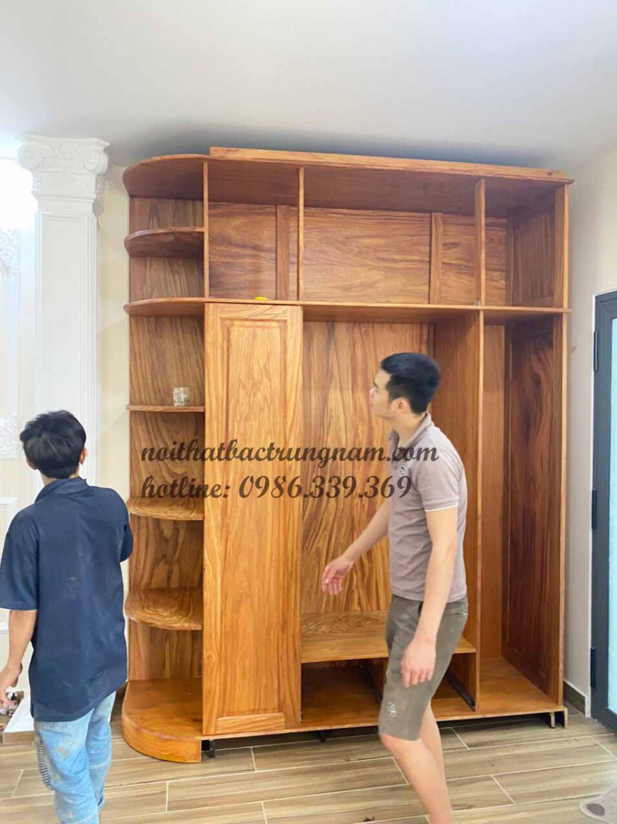 tủ áo kịch trần gỗ gõ đỏ