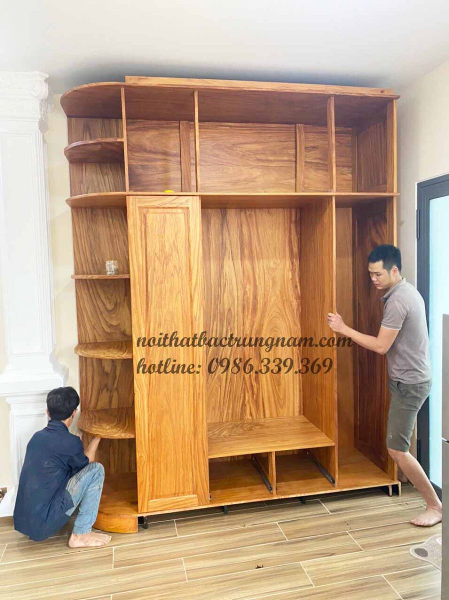 tủ áo kịch trần gỗ gõ đỏ