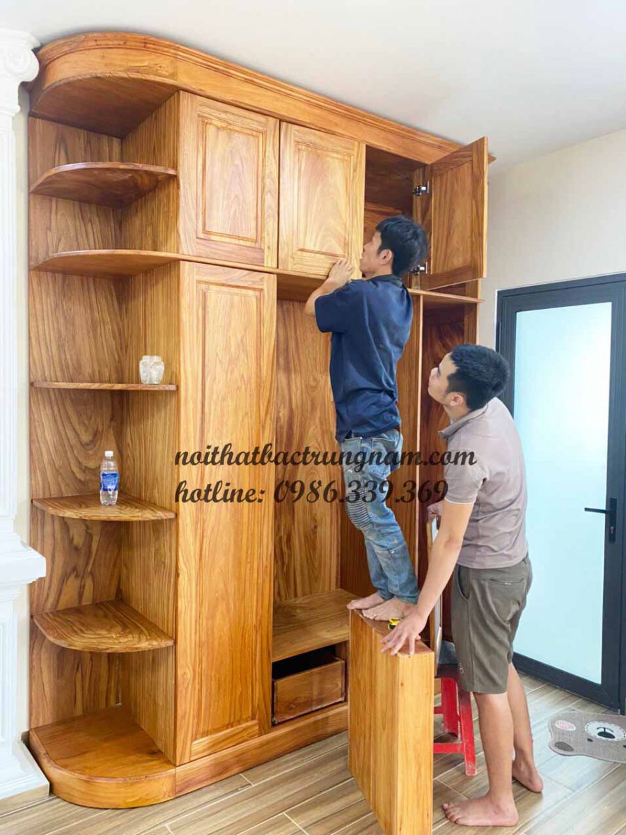 tủ áo kịch trần gỗ gõ đỏ