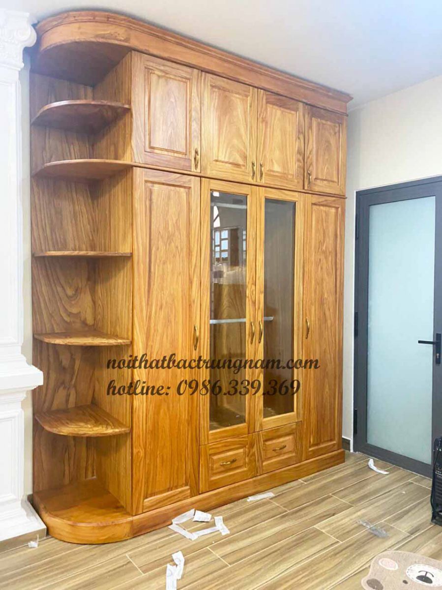 tủ áo kịch trần gỗ gõ đỏ