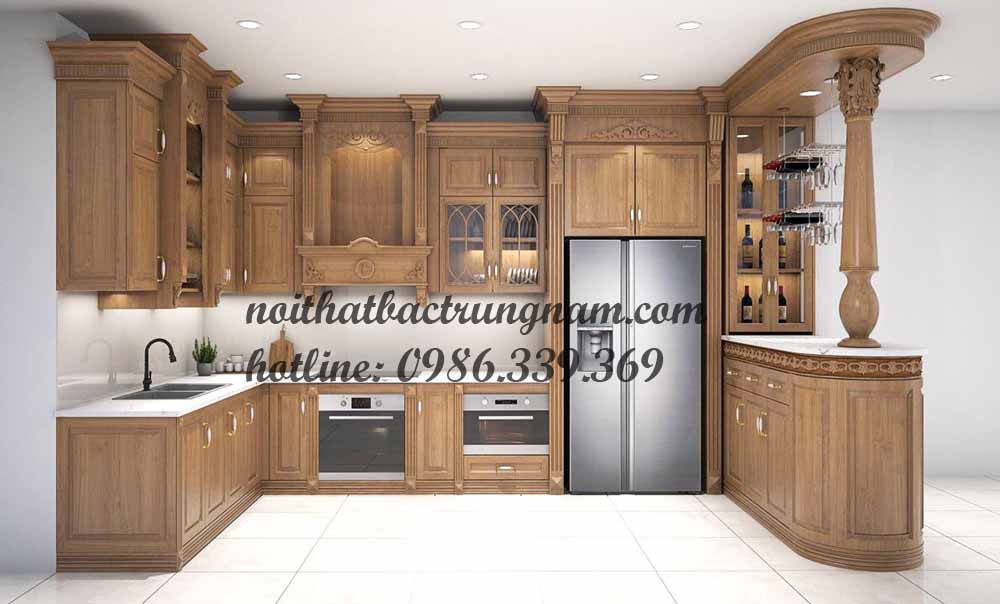 Mẫu tủ bếp tân cổ điển cao kịch trần
