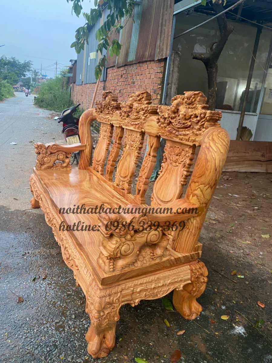 bộ salon gỗ gõ đỏ chạm nghê tay 14 PD11GD