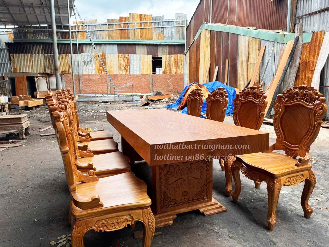 Bộ bàn ghế ăn 8 ghế gỗ gõ đỏ cao cấp BA10GD