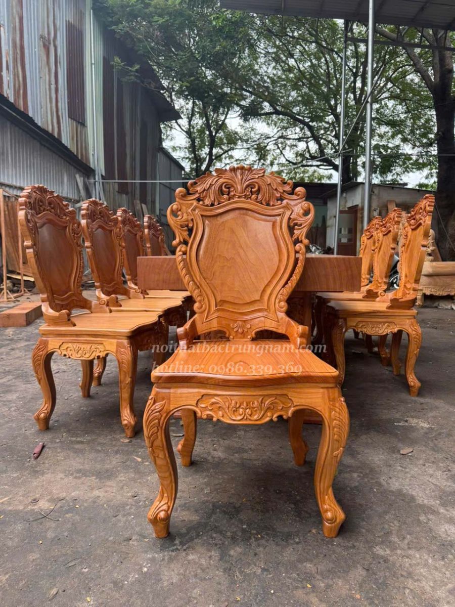 Bộ bàn ghế ăn 8 ghế gỗ gõ đỏ cao cấp BA10GD