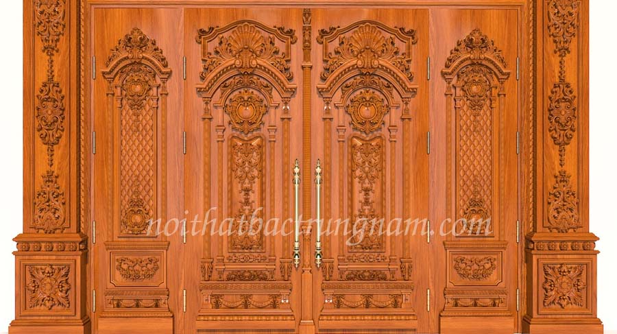BỘ CỬA CHÍNH CỔ ĐIỂN 4 CÁNH GỖ GÕ ĐỎ CC30GD