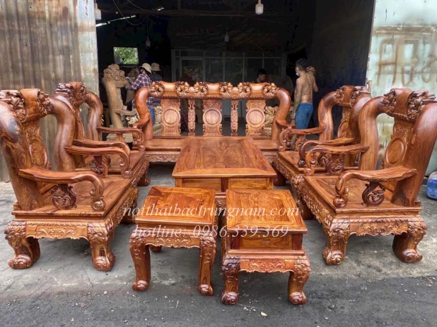 Bộ salon cẩm lai Campuchia chạm đào tay 12 PD16