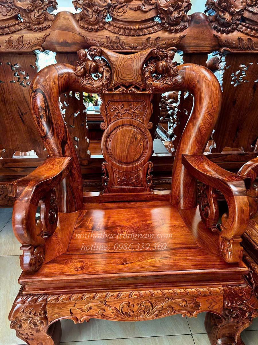 Bộ salon cẩm lai Campuchia chạm đào tay 12 PD16