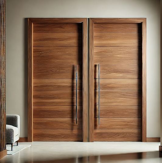 Mẫu cửa 2 cánh gỗ óc chó phong cách hiện đại, giản đơn