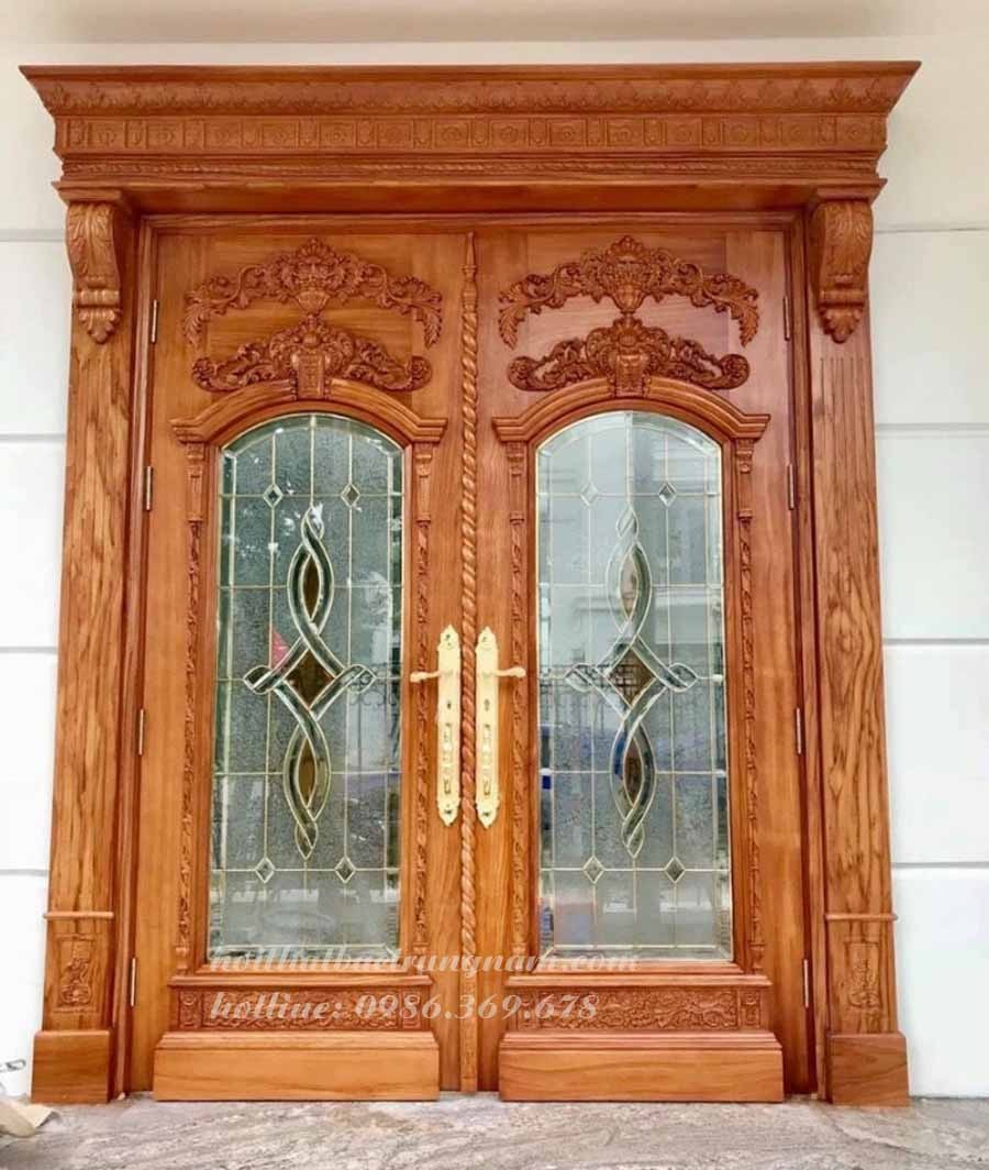 Bộ cửa tân cổ điển 2 cánh kính hoa đồng CC19GD